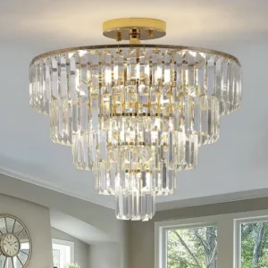 Ctyptoncoffee Tier Golden Crystal Semi Flush Mount Chandelier Light